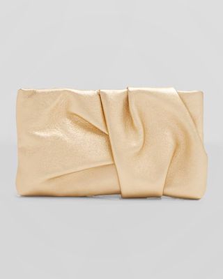 Bonny Ruched Metallic Leather Clutch Bag
