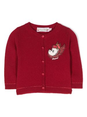 Bonpoint appliqué-logo cashmere cardigan - Red
