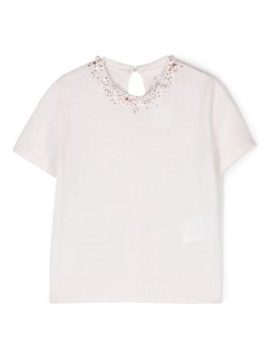 Bonpoint bead-embellished cashmere T-shirt - White
