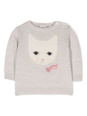 Bonpoint cat-intarsia knit jumper - Grey