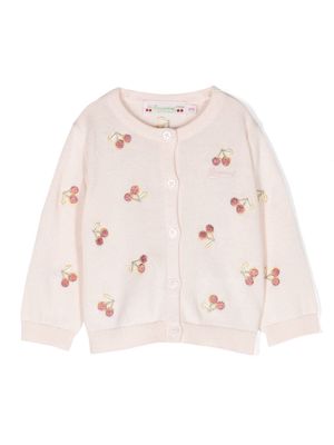 Bonpoint cherry-embroidered cotton cardigan - Pink