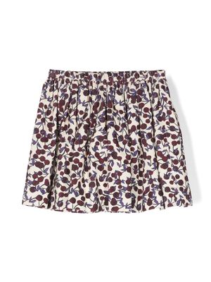 Bonpoint cherry-print corduroy pleated skirt - Neutrals