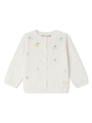 Bonpoint Claudie cherry-embroidered cotton cardigan - White