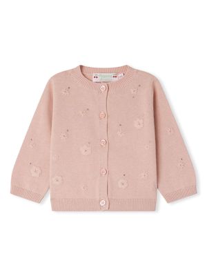 Bonpoint Claudie floral-embroidered cotton cardigan - Pink