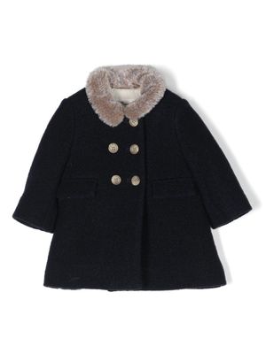 Bonpoint double-breasted shearling-collar coat - Blue