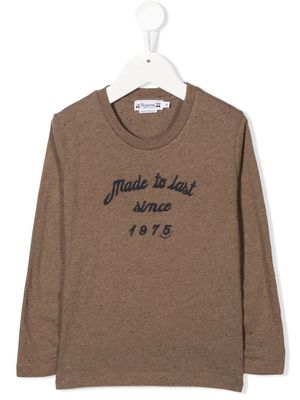 Bonpoint embroidered-slogan long-sleeve T-shirt - Brown