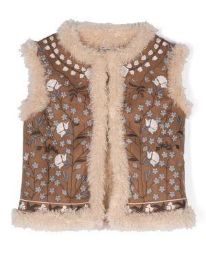 Bonpoint faux-fur lined embroidered gilet - Brown