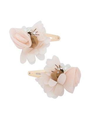 Bonpoint floral-appliqué silk hair clip - Pink