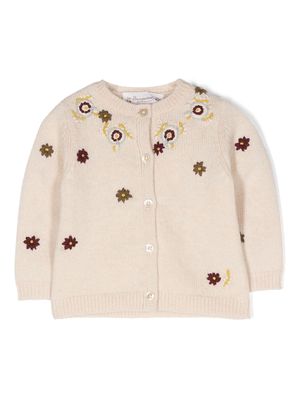 Bonpoint floral-embroidered knitted cardigan - Neutrals