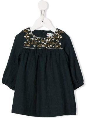 Bonpoint floral-embroidered long-sleeved dress - Green
