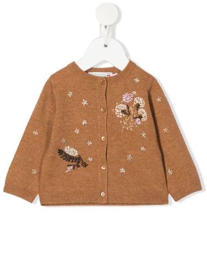 Bonpoint floral-embroidered wool cardigan - Neutrals