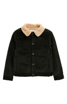 Bonpoint Kids' Bruce Fleece Collar Corduroy Jacket in Vert Bronze 049