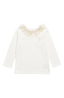 Bonpoint Kids' Glitter Dot Tulle Collar T-Shirt in Blanc Lait