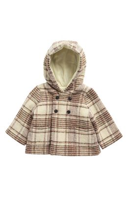 Bonpoint Kids' Misha Plaid Double Breasted Hooded Coat in Ec Naturel 406