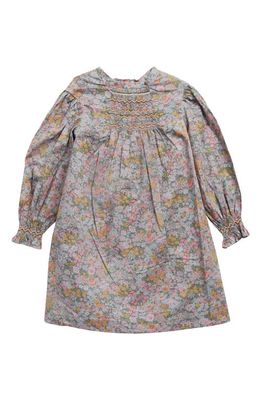 Bonpoint Kids' Prunelle Liberty Print Long Sleeve Organic Cotton Dress in Vert De Gris 543