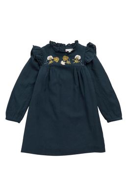Bonpoint Kids' Tilia Embroidered Long Sleeve Wool & Cotton Twill Dress in Tonnerre
