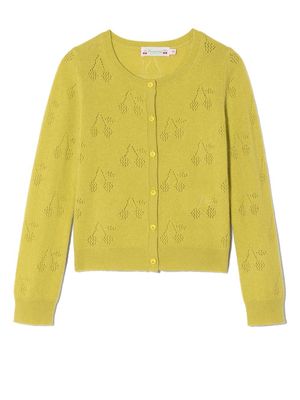 Bonpoint logo-perforated cashmere cardigan - Green