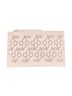 Bonpoint logo-perforated leather clutch - Neutrals
