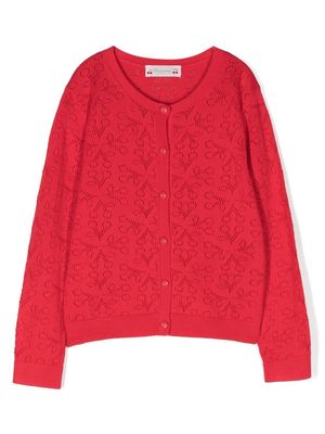 Bonpoint pointelle knit cotton cardigan - Red