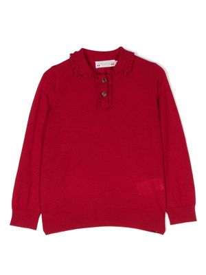 Bonpoint ruffle-collar wool jumper - Red