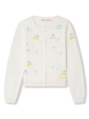 Bonpoint Toesie cherry-embroidered cotton cardigan - White