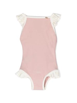 Bonpoint two-tone ruffled swimsuit - Pink