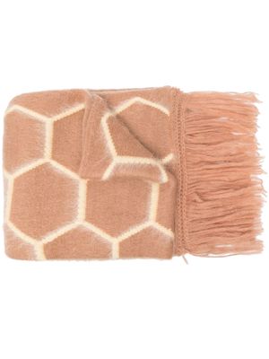 Bonsai geometric-pattern fringed scarf - Neutrals