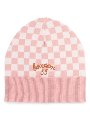 Bonton checkerboard-knit logo beanie - Pink