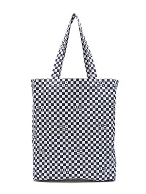 Bonton checkerboard-print cotton tote bag - Blue