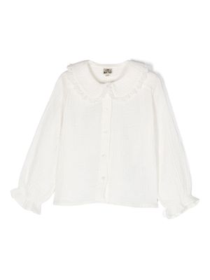 Bonton crepe-texture long-sleeved blouse - White