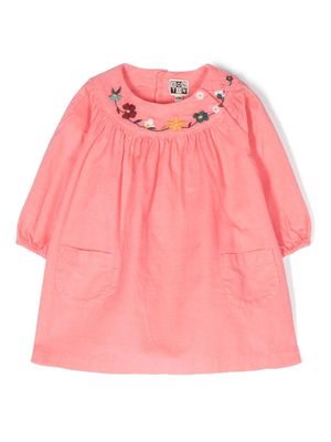 Bonton floral-embroidered long-sleeve dress - Pink