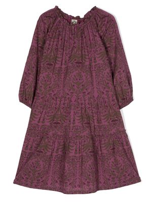 Bonton floral-print long-sleeve dress - Purple