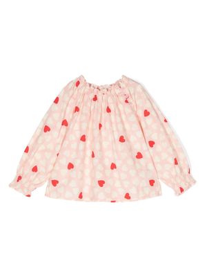Bonton heart-print long-sleeve blouse - Pink