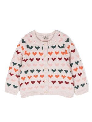 Bonton hearts-pattern button-up cardigan - Pink