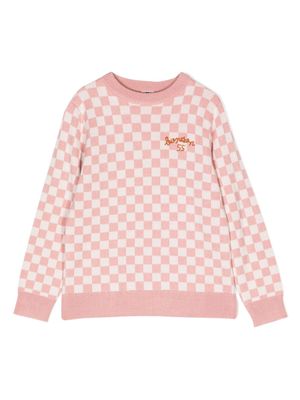 Bonton logo-embroidered checkerboard jumper - Pink