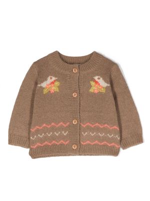 Bonton patterned-intarsia fine-knit cardigan - Neutrals