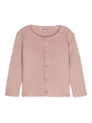 Bonton round-neck ribbed cardigan - Pink