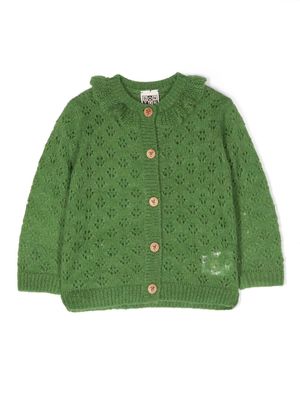 Bonton ruffled open-knit cardigan - Green