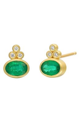 Bony Levy El Mar Emerald & Diamond Stud Earrings in 18K Yellow Gold Emerald