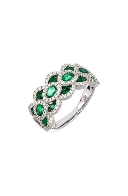 Bony Levy El Mar Triple Row Emerald & Diamond Ring in White Gold