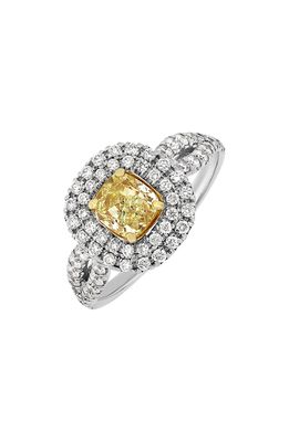 Bony Levy Two-Tone Yellow Diamond Cushion Ring in White Gold/Yellow Diamond