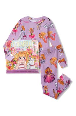 Books to Bed Kids' 'Florabelle' Fitted Two-Piece Cotton Pajamas & Book Set in Purple