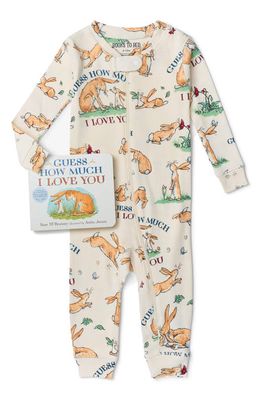 Books to Bed Kids' 'Guess How Much I Love You' Fitted Two-Piece Cotton Pajamas & Book Set in Cream