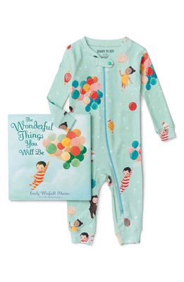 Books to Bed 'The Wonderful Things You Will Be' Fitted One-Piece Pajamas & Book Set in Blue