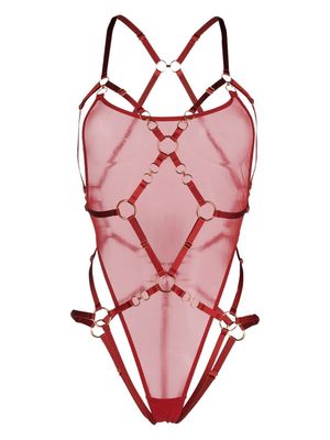 Bordelle Kleio sheer harness bodysuit - Red