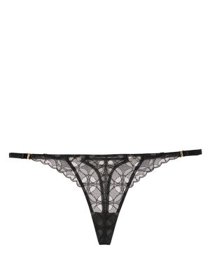 Bordelle lace-embroidered semi-sheer thong - Black