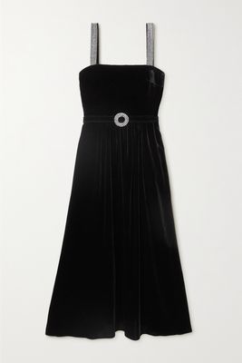 Borgo de Nor - Belted Crystal-embellished Velvet Midi Dress - Black