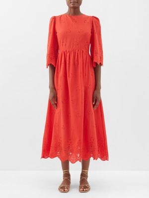 Borgo De Nor - Carla Broderie-anglaise Cotton-lawn Dress - Womens - Red