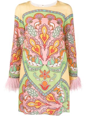 Borgo De Nor Cocoa feather-trim printed minidress - Pink