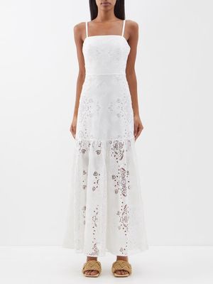 Borgo De Nor - Cordelia Lace-panelled Cotton Maxi Dress - Womens - White